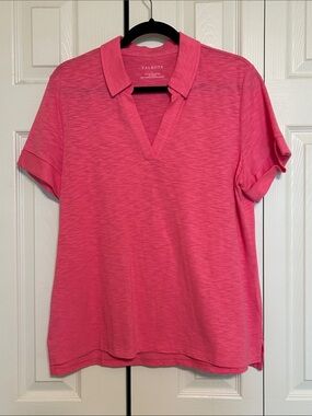 NWOT Talbots Pink Short-Sleeve V-Neck Polo Shirt - Sz L